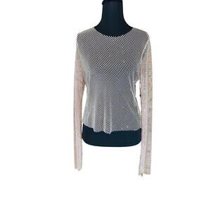 Haute Monde Sparkly Rhinestone Fishnet Mesh Top Long Sleeve NWT Size Medium